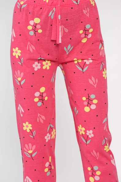 Fuşya Kadın Çiçek Baskılı Bel Lastikli Pijama Altı - 4