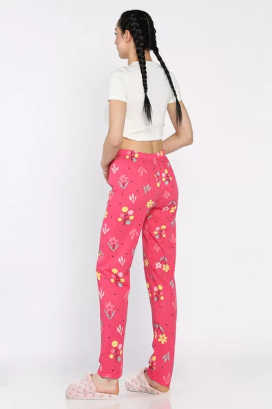 Fuşya Kadın Çiçek Baskılı Bel Lastikli Pijama Altı - 3