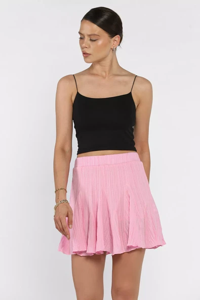 Pembe Bel Lastikli Şort Etek - 2