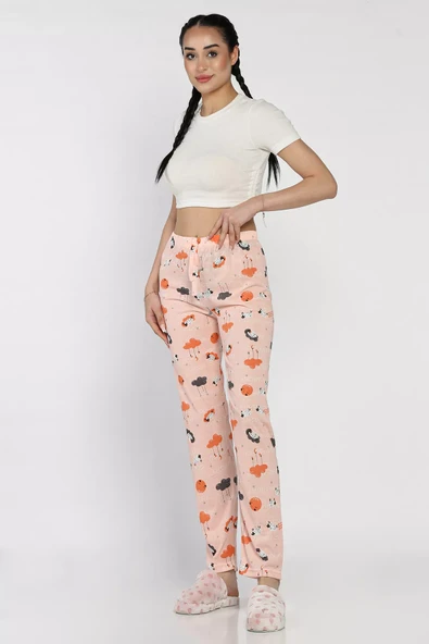 Pudra Kadın Baskılı Bel Lastikli Pijama Altı - 2