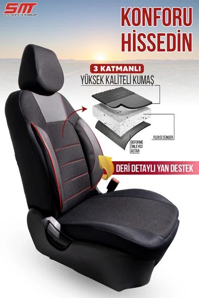 Era Serisi Univeral Oto Koltuk Kılıfı Siyah-Kırmızı - Resim 2