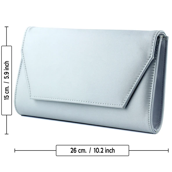 Erkan Saçmacı Gümüş Saten Zincir Askılı Manyetik Kapaklı İç Cepli Zarif Abiye El Çantası - 5