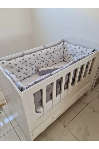 60x100 Beşik Kenar Koruma - 40cm Yükseklik - %100 Pamuk Kumaş - Antialerjik - Yıkanabilir - 3