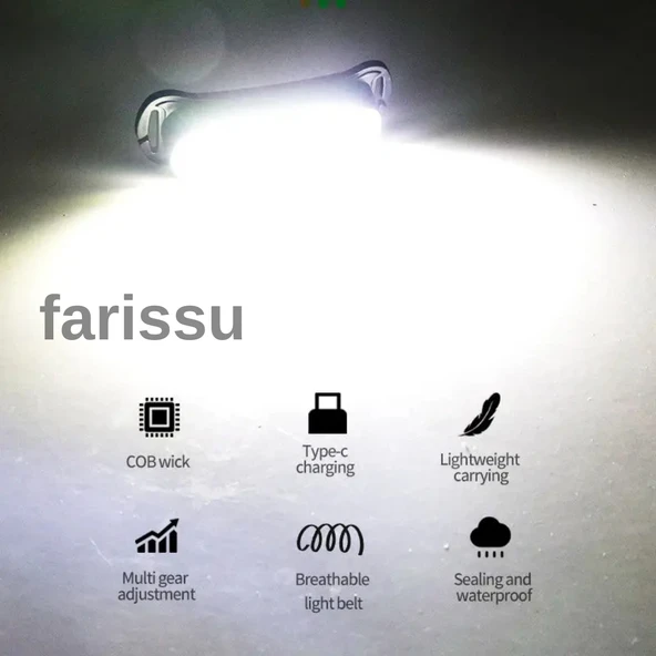 Şarjlı COB LED Kafa Lambası | Type-C Girişli, 350 Lümen | Su Geçirmez, Hafif ve Kompakt Tasarım - 6