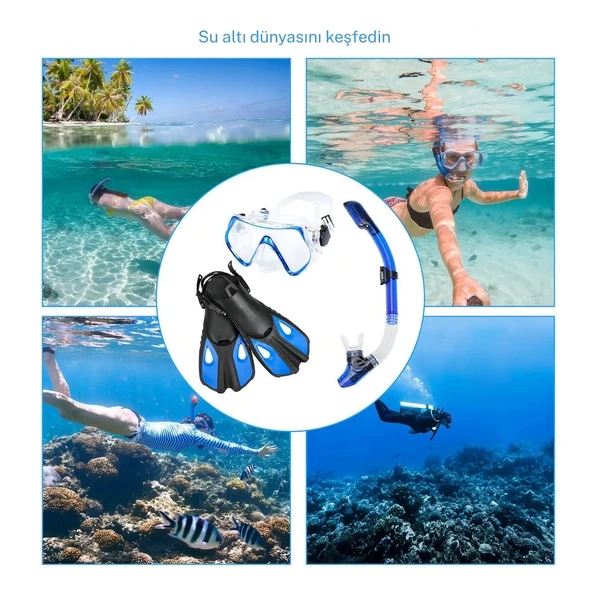 Techtic Paletli Şnorkel Seti Tüplü Dalış Ekipmanları Yüzgeç Dalış Gözlüğü Seti 37-41(S-M)42-47(L-XL) - 9