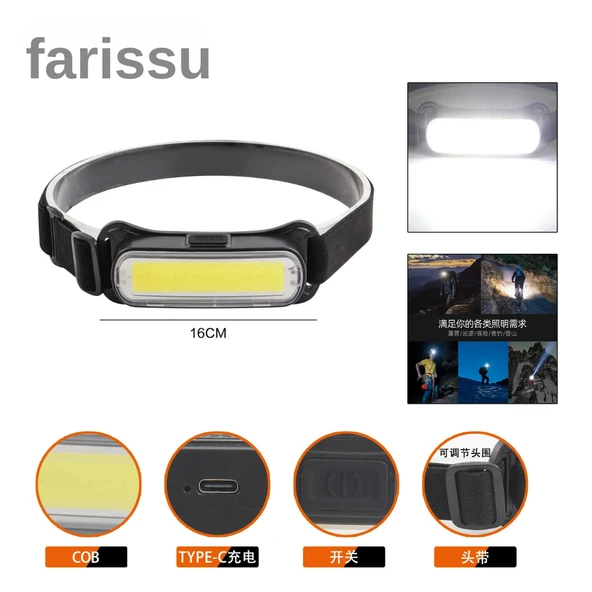 Şarjlı COB LED Kafa Lambası | Type-C Girişli, 350 Lümen | Su Geçirmez, Hafif ve Kompakt Tasarım