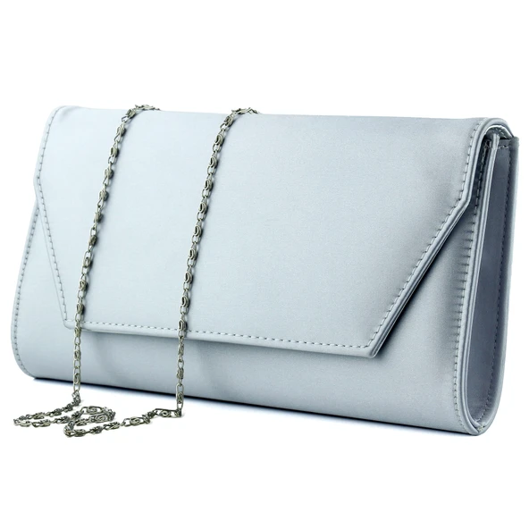 Erkan Saçmacı Gümüş Saten Zincir Askılı Manyetik Kapaklı İç Cepli Zarif Abiye El Çantası - 2