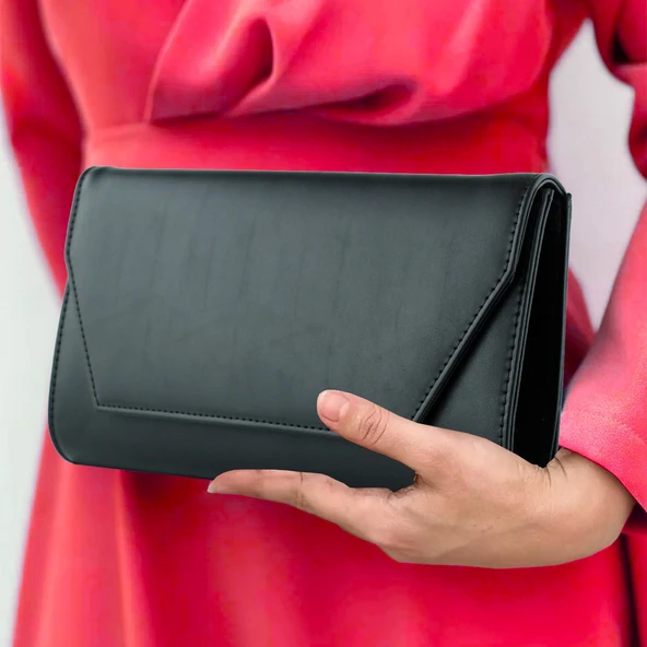 Erkan Saçmacı Siyah Zincir Askılı Manyetik Kapaklı İç Cepli Zarif Abiye El Çantası - 2