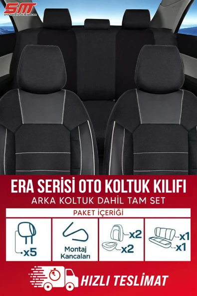 Era Serisi Univeral Oto Koltuk Kılıfı Siyah-Beyaz - 4