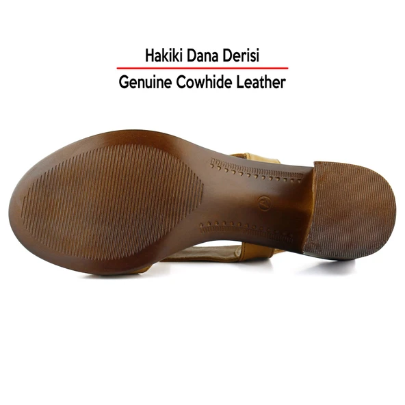 Erkan Saçmacı Kanne Taba Hakiki Dana Derisi Cırt Bantlı Kalın Topuklu Rahat Günlük Sandalet - 6