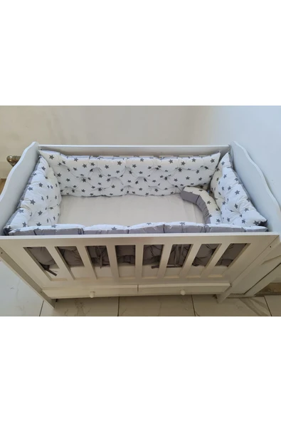 60x100 Beşik Kenar Koruma - 40cm Yükseklik - %100 Pamuk Kumaş - Antialerjik - Yıkanabilir - 4