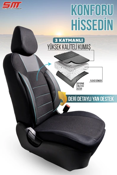 Era Serisi Univeral Oto Koltuk Kılıfı Siyah-Mavi - Resim 2