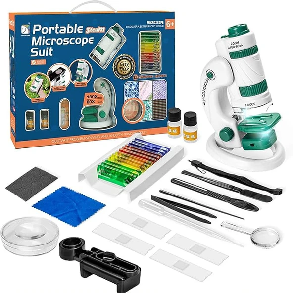 TechTic Dijital Mikroskop Seti 60-180x Büyütme El Mini Eğitici Çocuk Mikroskobu 21 Parça Eğitici Set - 6