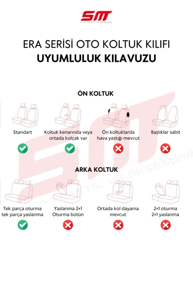 Era Serisi Univeral Oto Koltuk Kılıfı Siyah-Beyaz - 5