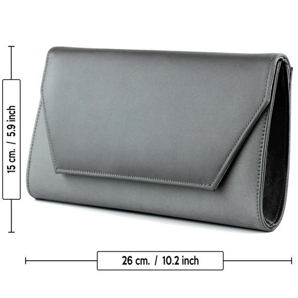 Erkan Saçmacı Antrasit Saten Zincir Askılı Manyetik Kapaklı İç Cepli Zarif Abiye El Çantası - 4