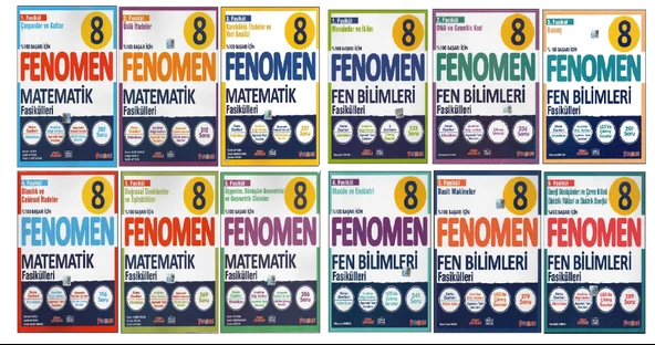 FENOMEN 8.SINIF MATEMATİK FASİKÜLLERİ+FEN FASİKÜLLERİ (12 FASİKÜL)