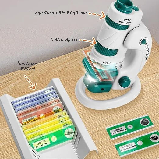 TechTic Dijital Mikroskop Seti 60-180x Büyütme El Mini Eğitici Çocuk Mikroskobu 21 Parça Eğitici Set - 5