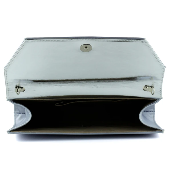 Erkan Saçmacı Gümüş Saten Zincir Askılı Manyetik Kapaklı İç Cepli Zarif Abiye El Çantası - 4