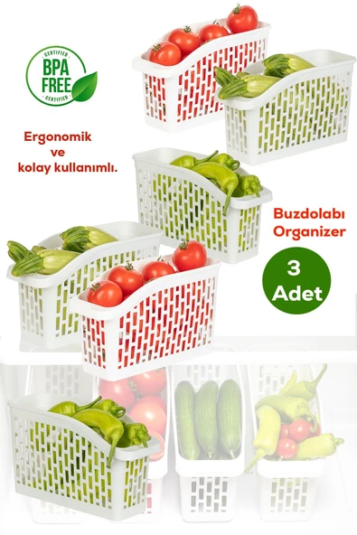 Porsima Org-22 Çok Amaçlı Buzdolabı İçi Düzenleyici Sebze Meyve Organizer Sepet (3 adet) - Resim 3