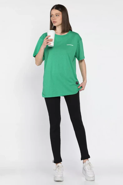 Yeşil Kadın Bisiklet Yaka Tişört Tayt İkili Takım (m-l-xl Uyumludur) - 1