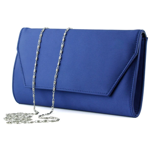 Erkan Saçmacı Lacivert Saten Zincir Askılı Manyetik Kapaklı İç Cepli Zarif Abiye El Çantası