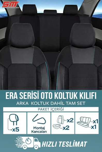 Era Serisi Univeral Oto Koltuk Kılıfı Siyah-Mavi - Resim 5