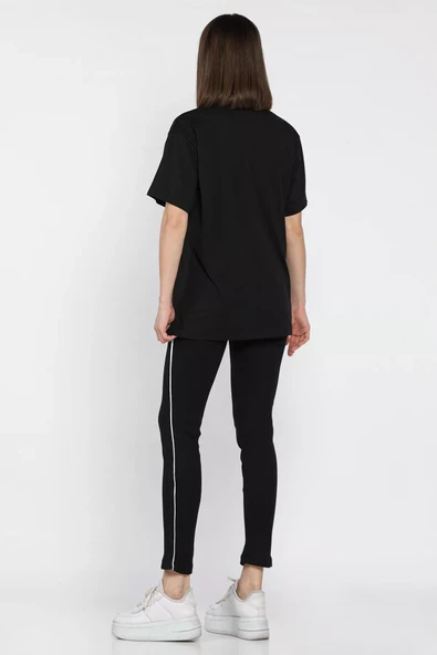Siyah Kadın Bisiklet Yaka Tişört Tayt İkili Takım (m-l-xl Uyumludur) - 3