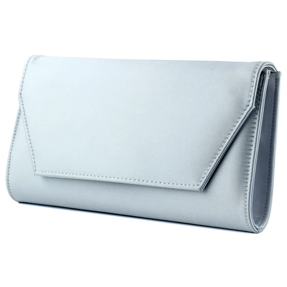 Erkan Saçmacı Gümüş Saten Zincir Askılı Manyetik Kapaklı İç Cepli Zarif Abiye El Çantası