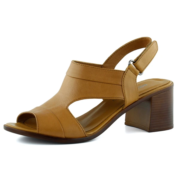 Erkan Saçmacı Kanne Taba Hakiki Dana Derisi Cırt Bantlı Kalın Topuklu Rahat Günlük Sandalet