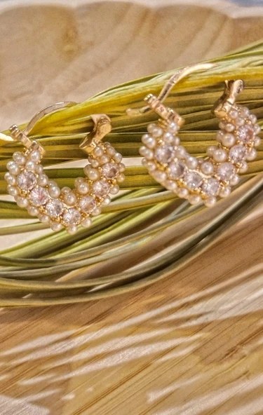 Monalisa Home  Lüks İncili Figürlü Gösterişli  Küpe - Resim 2