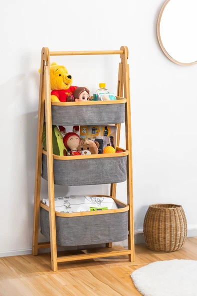 Porsima 3 Katlı Çekmeceli Dolap Ahşap Bambu Ayaklı Org. Oyuncak Sepeti Banyo Mutfak Düzenleyicisi - 3