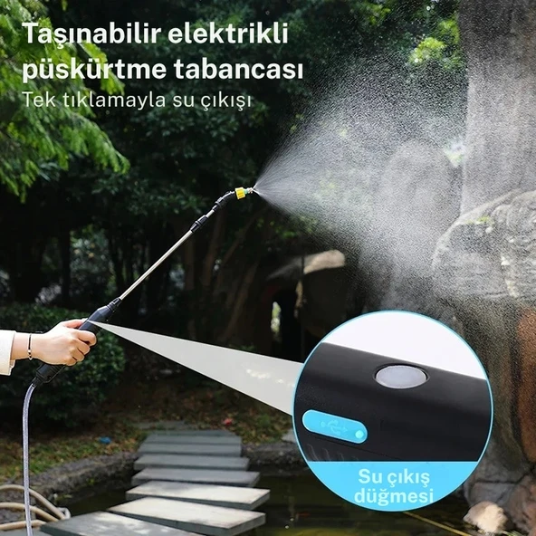 TechTic Elektrikli Yüksek Basınçlı Su Tabancası Bahçe Püskürtücü 5M Hortum 3 Nozul Araç Yıkama 7.4v - Resim 8