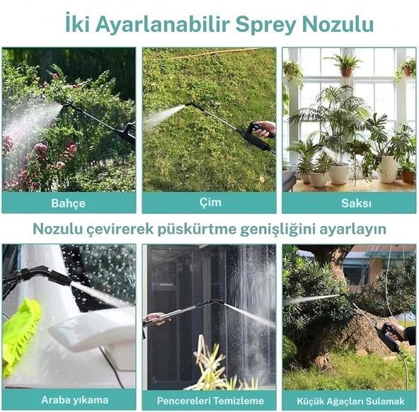 TechTic Elektrikli Yüksek Basınçlı Su Tabancası Bahçe Püskürtücü 5M Hortum 3 Nozul Araç Yıkama 7.4v - Resim 9