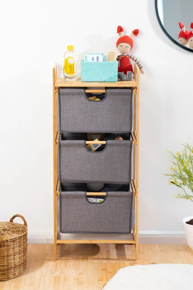 Porsima 3 Katlı Çekmeceli Dolap Ahşap Bambu Ayaklı Org. Oyuncak Sepeti Banyo Mutfak Düzenleyicisi - 2