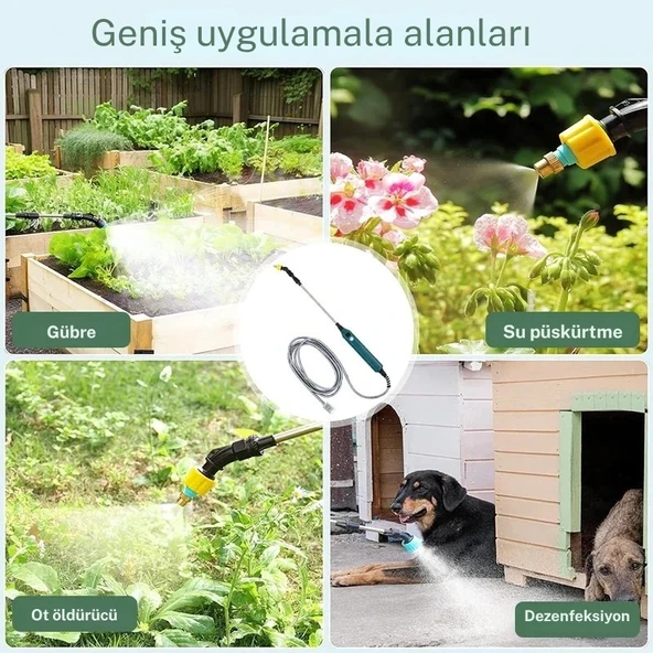 TechTic Yüksek Basınçlı Taşınabilir Elektrikli Bahçe Püskürtücü 3 Nozullu 2400mAh Bahçe Sulama Aracı - 8