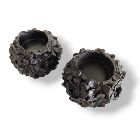 2 Adet Siyah Çiçekli mumluk ürün görseli 1