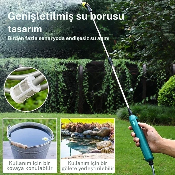 TechTic Yüksek Basınçlı Taşınabilir Elektrikli Bahçe Püskürtücü 3 Nozullu 2400mAh Bahçe Sulama Aracı - 6