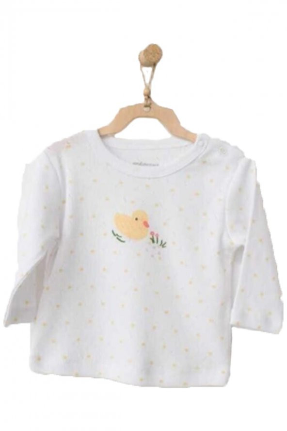 Andywawa Kız Bebek Civciv Desenli Beyaz Tshirt  AC21577 - 2