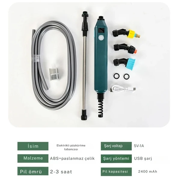 TechTic Yüksek Basınçlı Taşınabilir Elektrikli Bahçe Püskürtücü 3 Nozullu 2400mAh Bahçe Sulama Aracı - 11