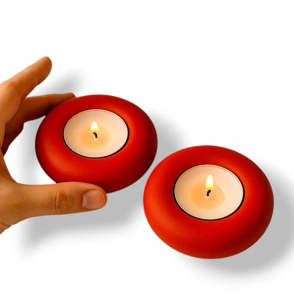 2 adet Kırmızı Yuvarlak Mumluk ürün görseli 1