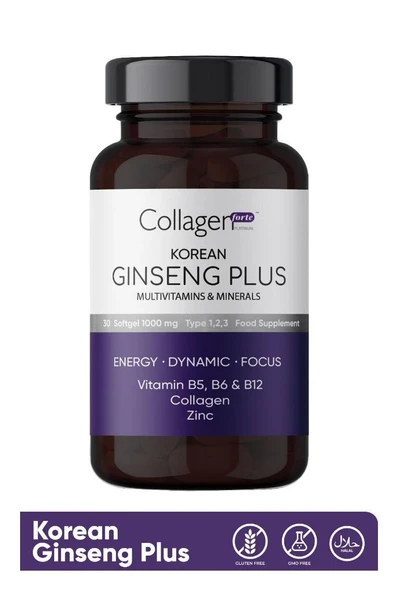 Collagen Forte Platinum Kırmızı Kore Ginseng Plus, Hidrolize Kolajen, Vitamin B5-b6-b12 & Çinko, Softgel 1000mg - 2