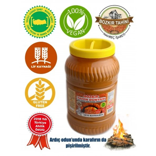 Bozkır Tahin Merkezi Odun Ateşinde Kavrulmuş Tahin Kepeksiz 2900gr (taş değirmen&gluten içermez)