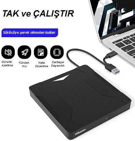 TechTic Harici DVD Sürücüsü USB 3.0 Type-C Sessiz CD Dvd Okuma Çok Fonksiyonlu MikroSD Kart SD Kart - Resim 2