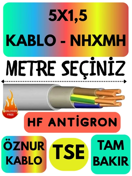 Öznur 5X1,5 NHXMH (ALEV İLETMEZ) Kablo Metre Seçenekli (Gri) ürün görseli 1