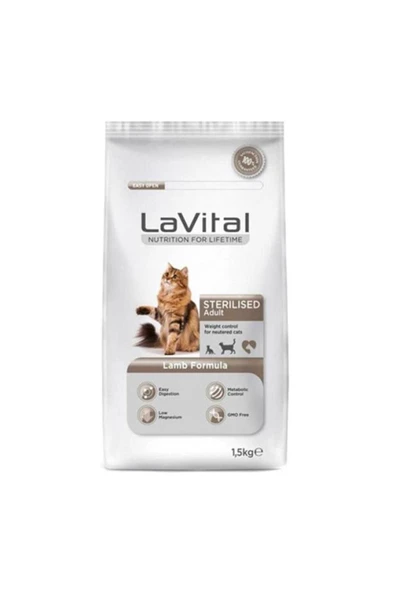 LaVital Kısırlaştırılmış Kuru Kedi Maması (Sterilised Adult) Kuzu Etli 1,5KG