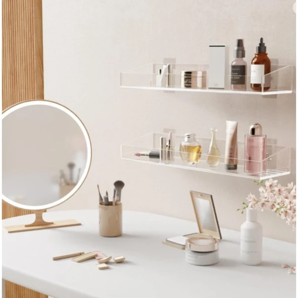 2'li Şık ve Minimalist Tasarımlı Şeffaf Duvar Rafı - 4