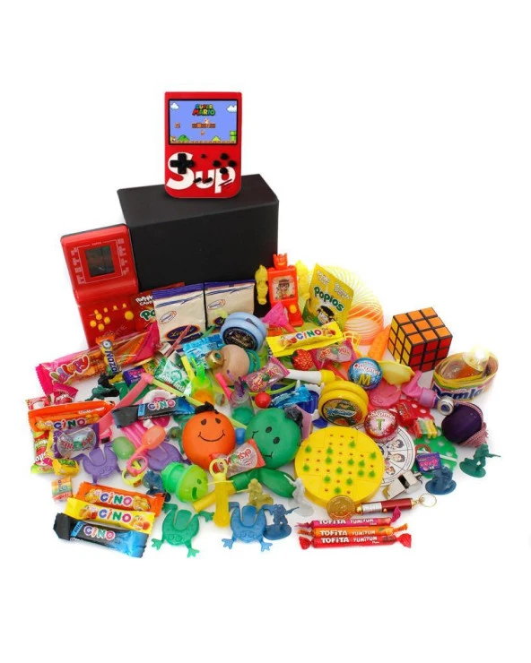Nostaljik Bakkal Özel Gıda Ve Oyuncak Kutusu , Kırmızı Tetris Ve Kırmızı Atarili