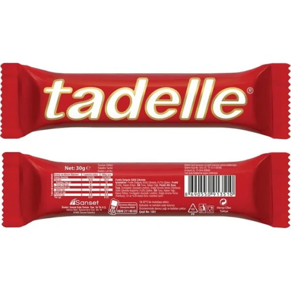 Tadelle Fındık Dolgulu Sütlü Çikolata 30 gr X 20 li - Resim 2