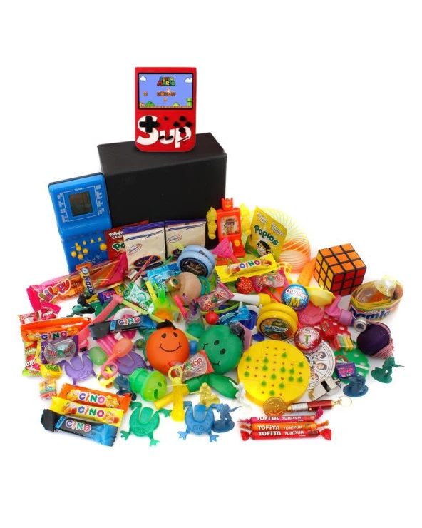 Nostaljik Bakkal Özel Gıda Ve Oyuncak Kutusu , Mavi Tetris Ve Kırmızı Atarili