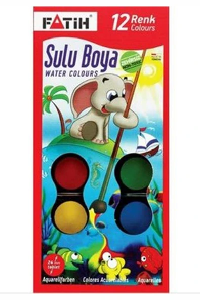 12 Renk Fatih Sulu Boya 35x50 cm Telli Spralli Resim Defteri Resim Paleti Resim Fırçası Temizleme Kabı Suluboya Okul - 2